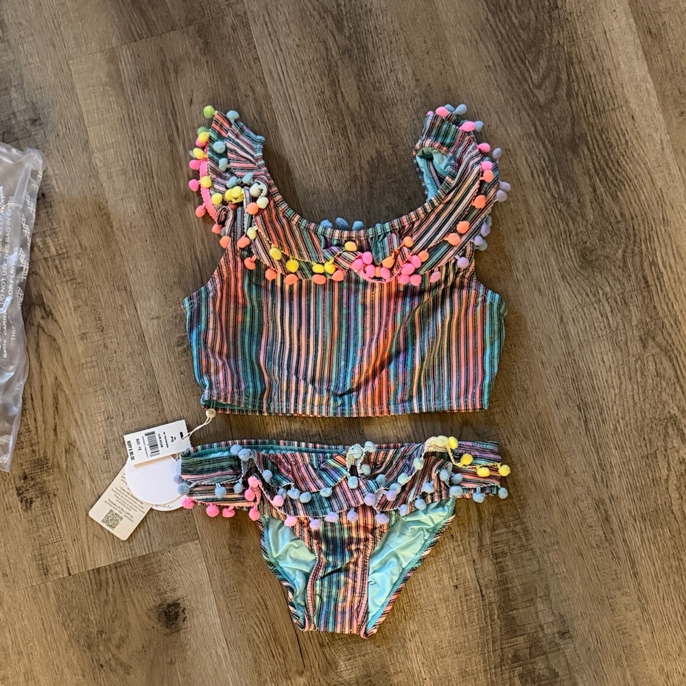 PQ Swim Multicolor Striped Bikini with Pom-Poms